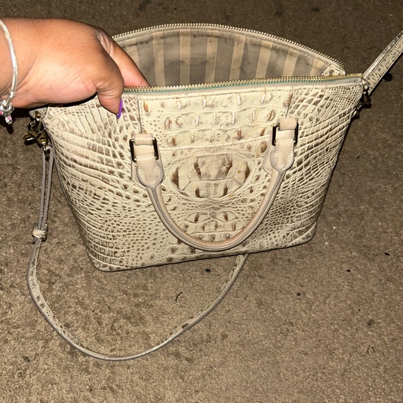 Brahmin Cream Crocodile-Embossed Satchel with Detachable Strap - Picture 2 of 11